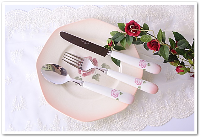 マニー ローズ陶器 陶器ハンドル ディナーナイフ【マニーと薔薇