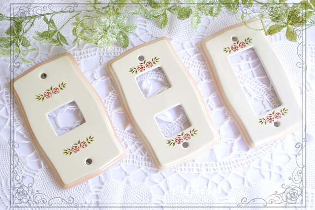 マニー ステンシルローズ陶器 スイッチカバー１ヶ口【マニーと薔薇の
