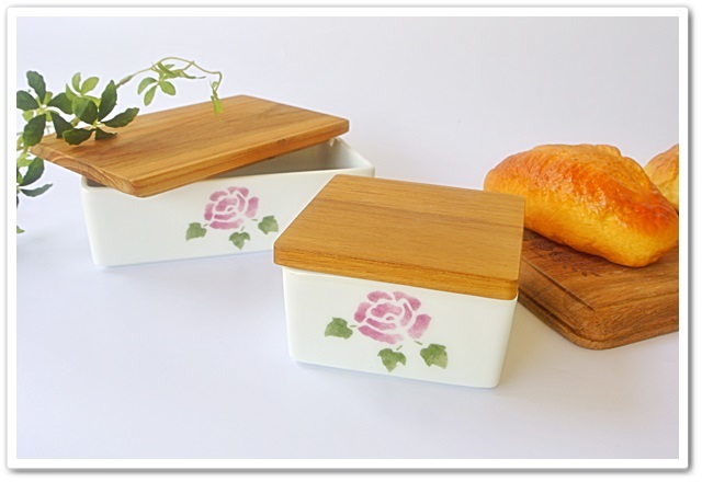 マニー ローズ陶器 バターケース【マニーと薔薇の雑貨のアン