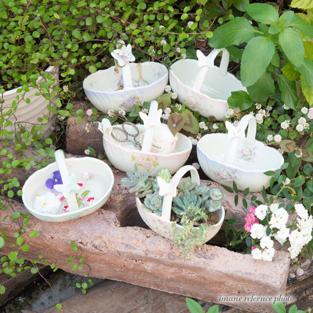 イマン ローズバスケット 蝶付き花かご【薔薇の雑貨のアン